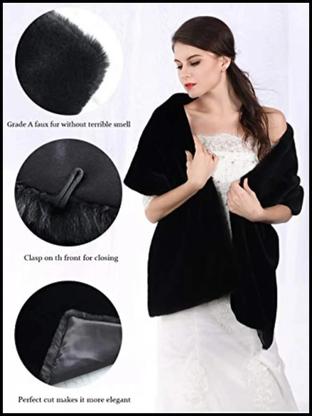 Luxury Bridal Faux Fur Wrap Stole with Clasps